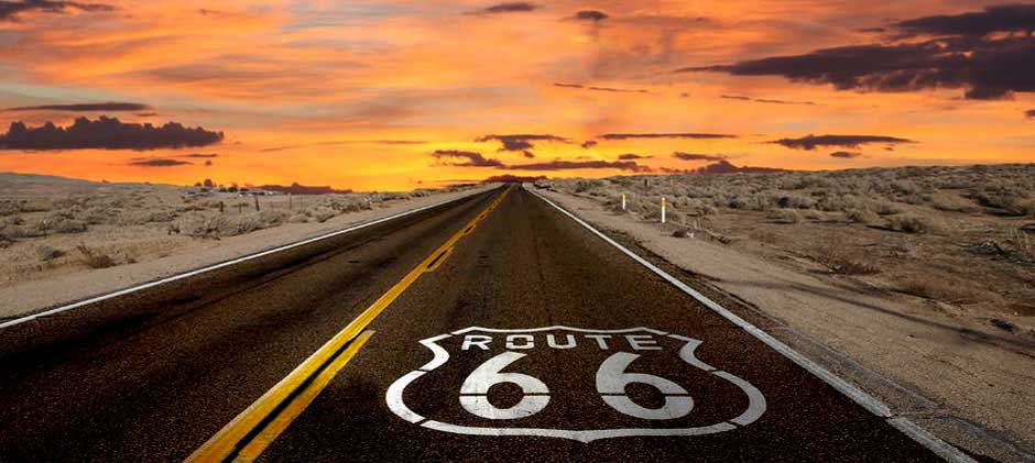 Route 66 Road with beautiful southwest sunset